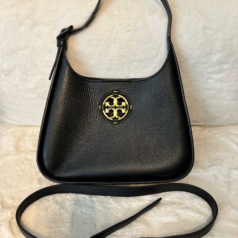 Tory Burch Black Shoulder Bag with Gold Emblem